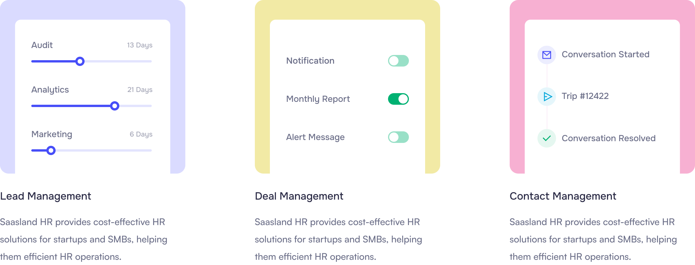 Lead Management, Deal Management, and Contact Management panels